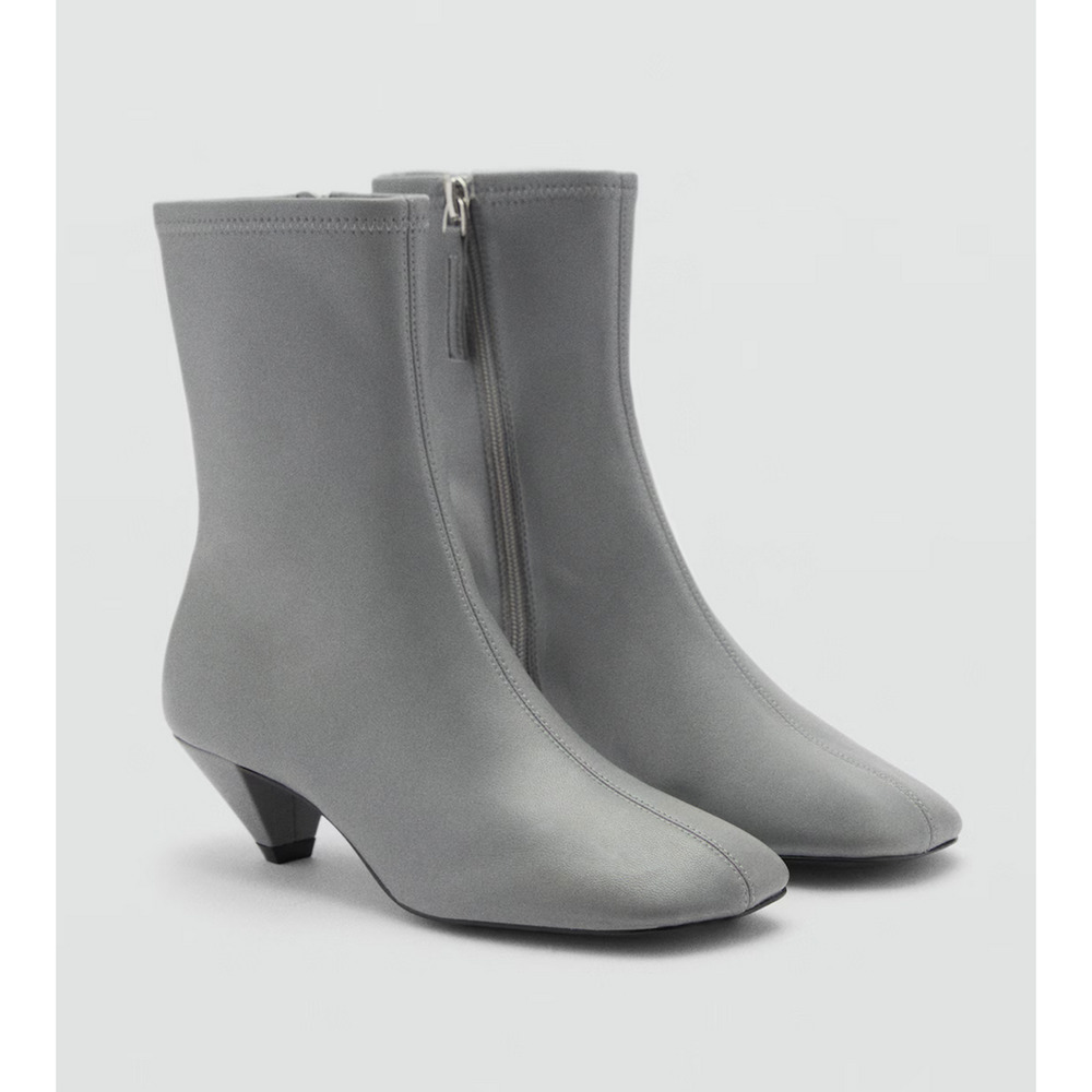 NEW MANGO MNG GREY LUNA SQUARED SQUARE TOE LEATHER ANKLE BOOTS BOOTIE SZ 40 US 9